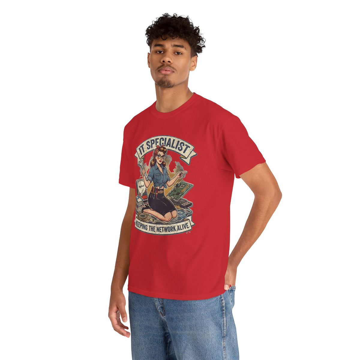 IT Specialist pinup graphic tee | T-Shirt, Keeping the Network Alive design