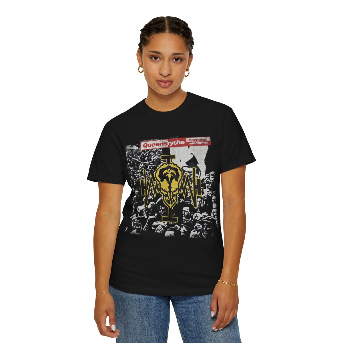 Camiseta gráfica Operation Mindcrime de Queensrÿche | Diseño de logo de banda con público
