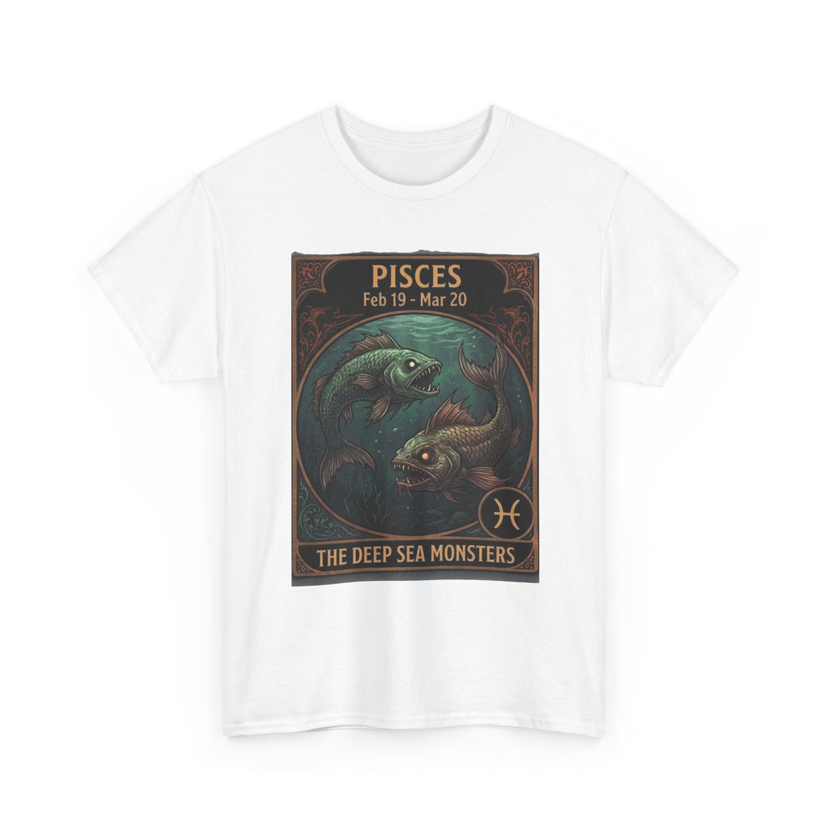 T-shirt Poissons : Monstres des abysses | Design d'affiche astrologique du zodiaque pour Halloween