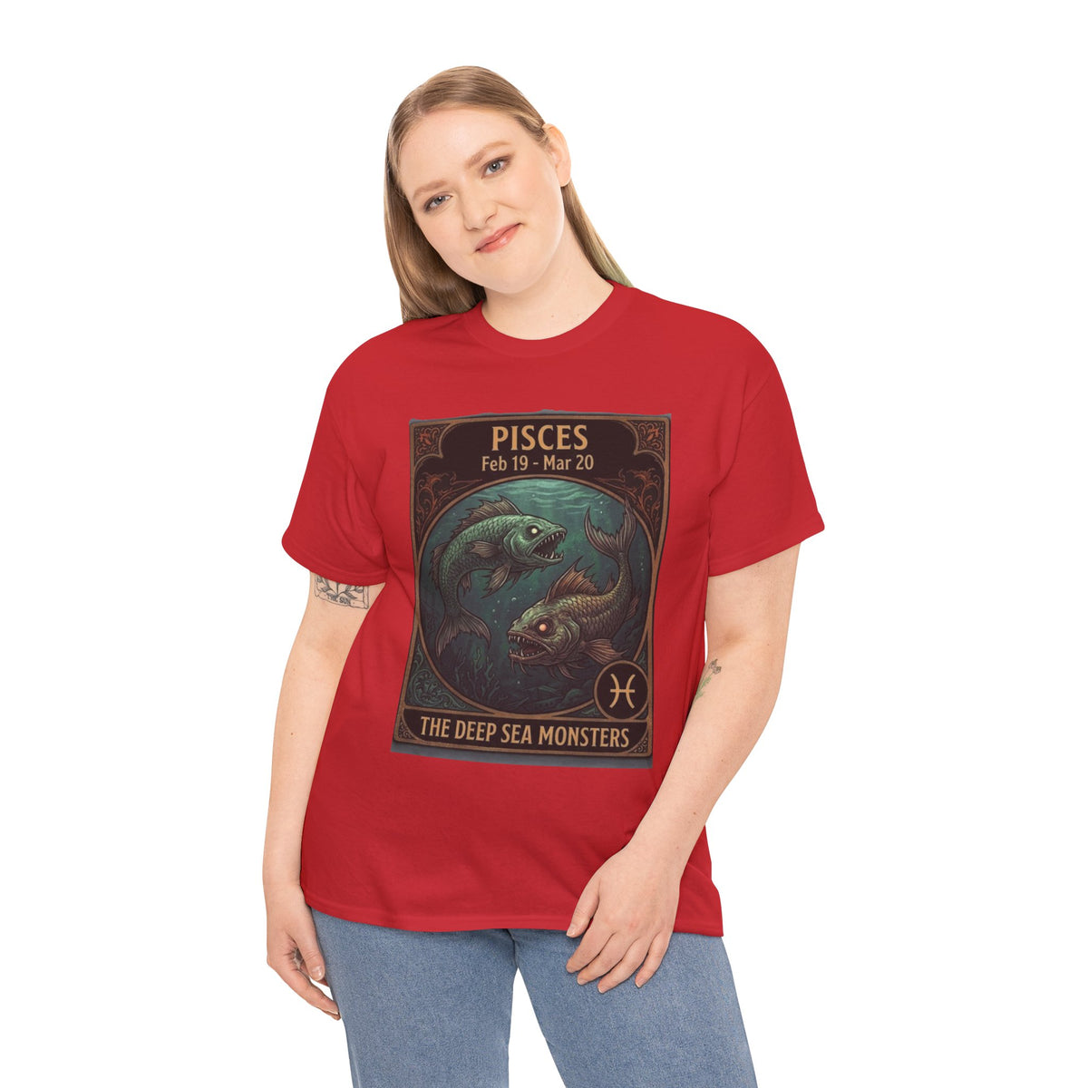 T-shirt Poissons : Monstres des abysses | Design d'affiche astrologique du zodiaque pour Halloween