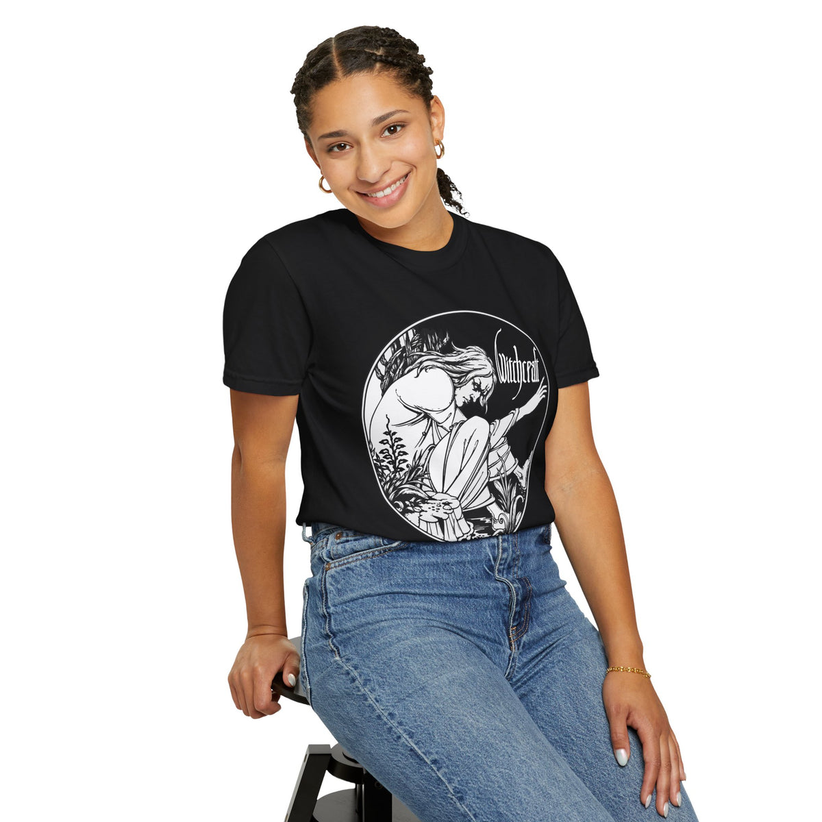 T-shirt Rock occulte et Doom Metal Witchcraft Moon Witch | Illustration de sorcière vintage, t-shirt de groupe de Doom Metal gothique d'Halloween