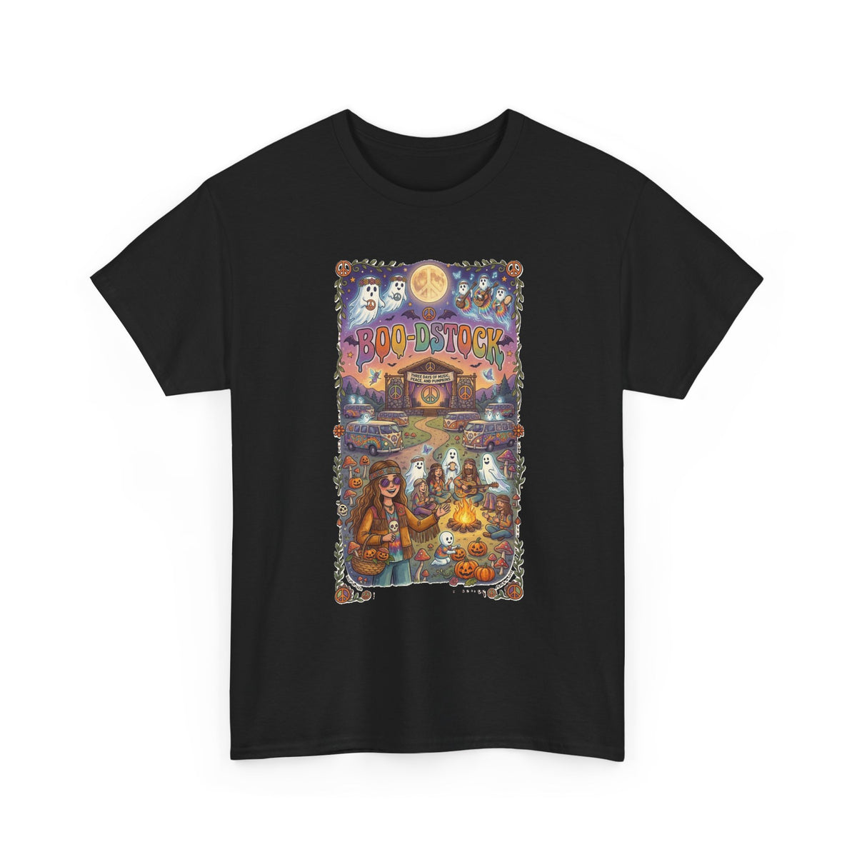 T-shirt d'Halloween hippie Boo-dstock | Tee-shirt d'Halloween effrayant hippie