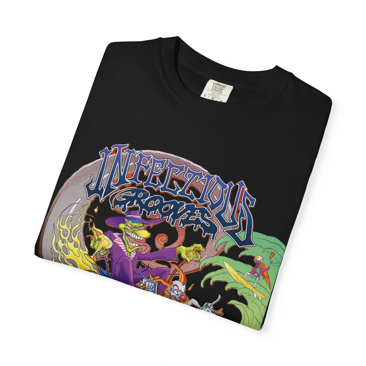 Portada del álbum Take U On A Ride de Infectious Grooves | Gráfico de monopatín retro de banda de funk metal
