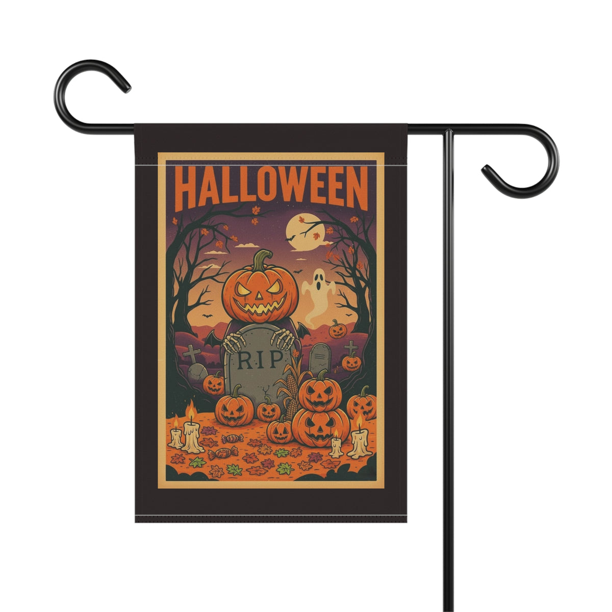 Vintage Pumpkin Graveyard Halloween Garden Banner | Outdoor Flag