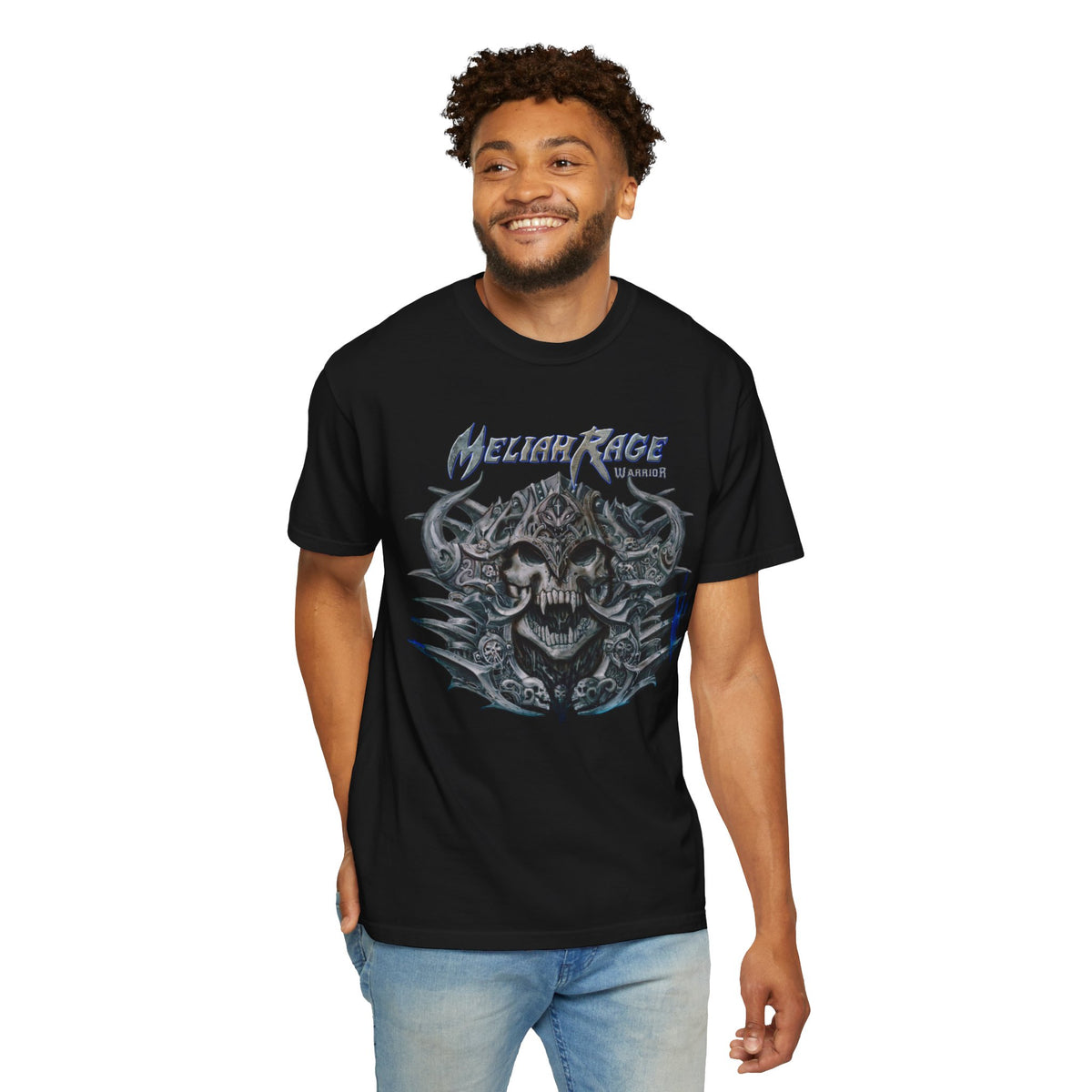Camiseta con gráfico de calavera y cuernos de Meliah Rage | Arte de la banda estadounidense de heavy metal