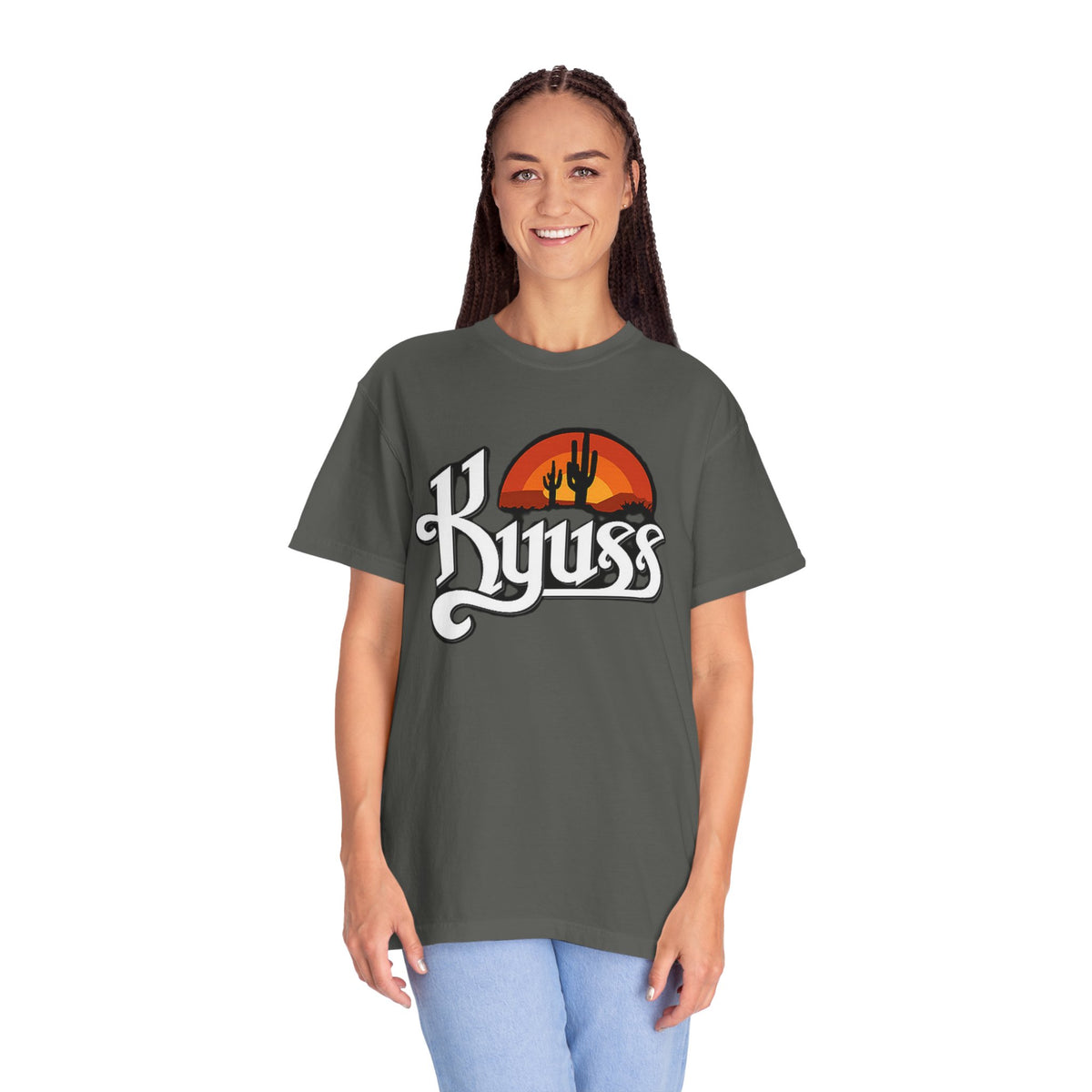 T-shirt Kyuss Desert Sunset Stoner Doom Desert Rock | Logo de groupe américain de Stoner Doom, silhouette de cactus