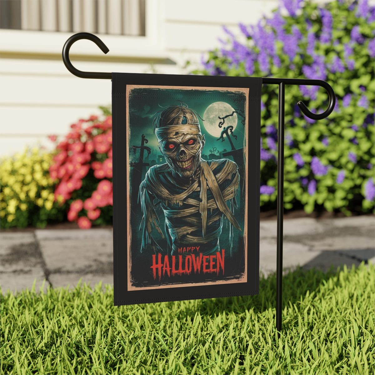 Bandera de jardín de momia zombi para Halloween feliz | Estandarte para casa