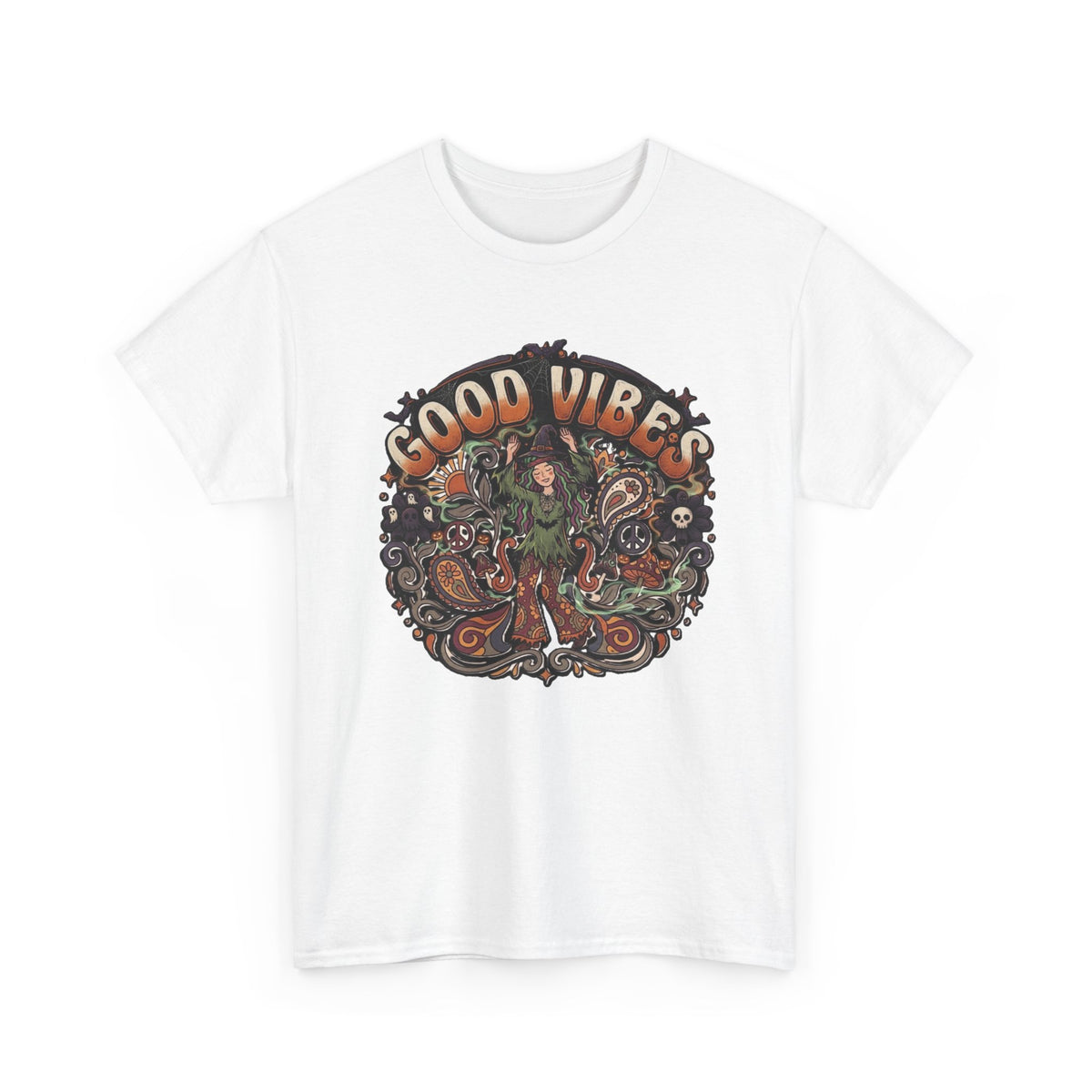Good Vibes Halloween Tee | Psychedelic Floral Illustration