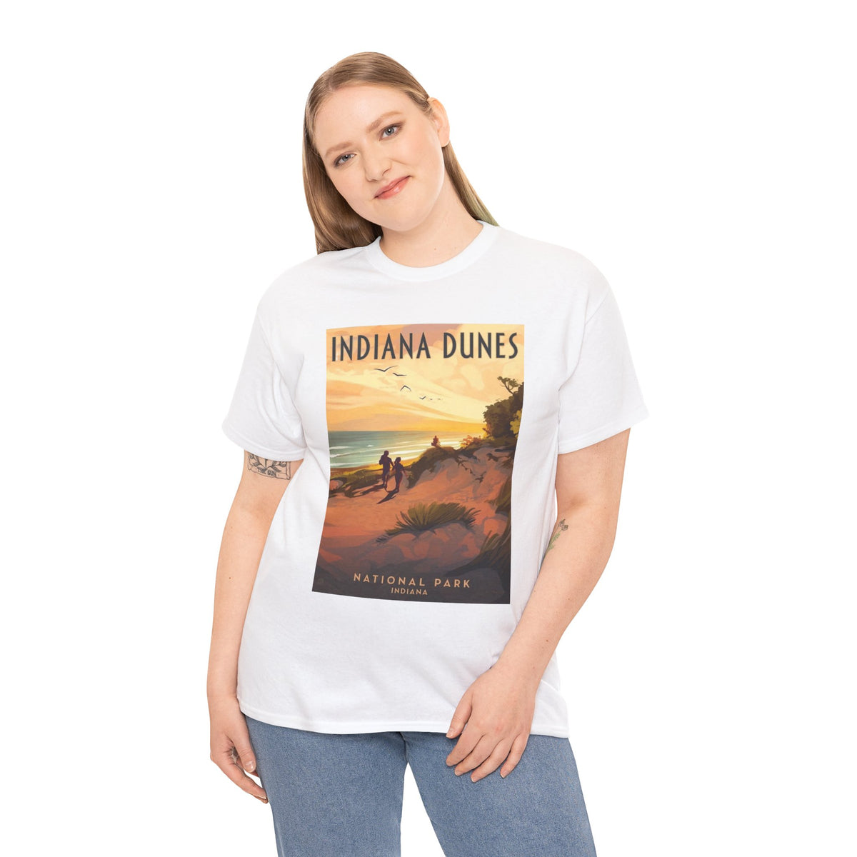 Camiseta de póster vintage del atardecer en el Parque Nacional Indiana Dunes | Camiseta de naturaleza de parques nacionales