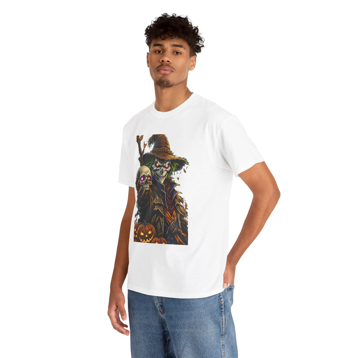 Scarecrow Skull Pumpkin illustration T-Shirt | Halloween Horror Tee