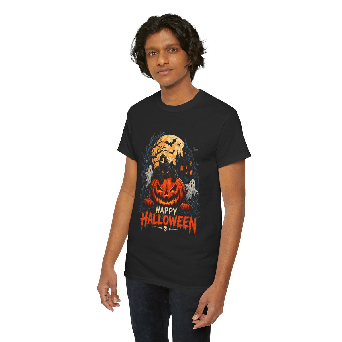 Camiseta de Halloween con calabaza Jack-o'-Lantern | Fantasmas espeluznantes, luna llena
