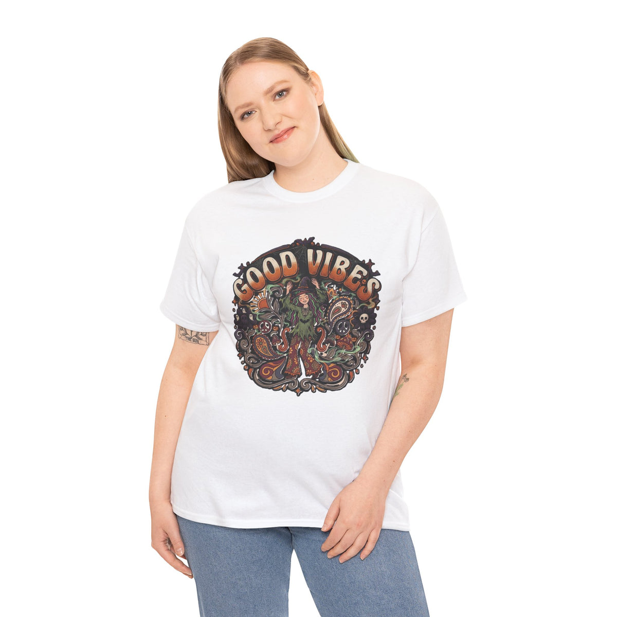 Good Vibes Halloween Tee | Psychedelic Floral Illustration
