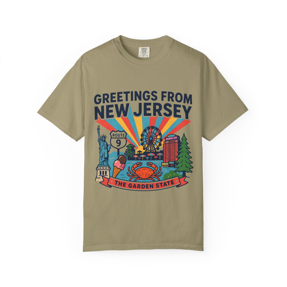 Camiseta «Saludos desde Nueva Jersey» | Diseño de postal del Estado Jardín de Nueva Jersey