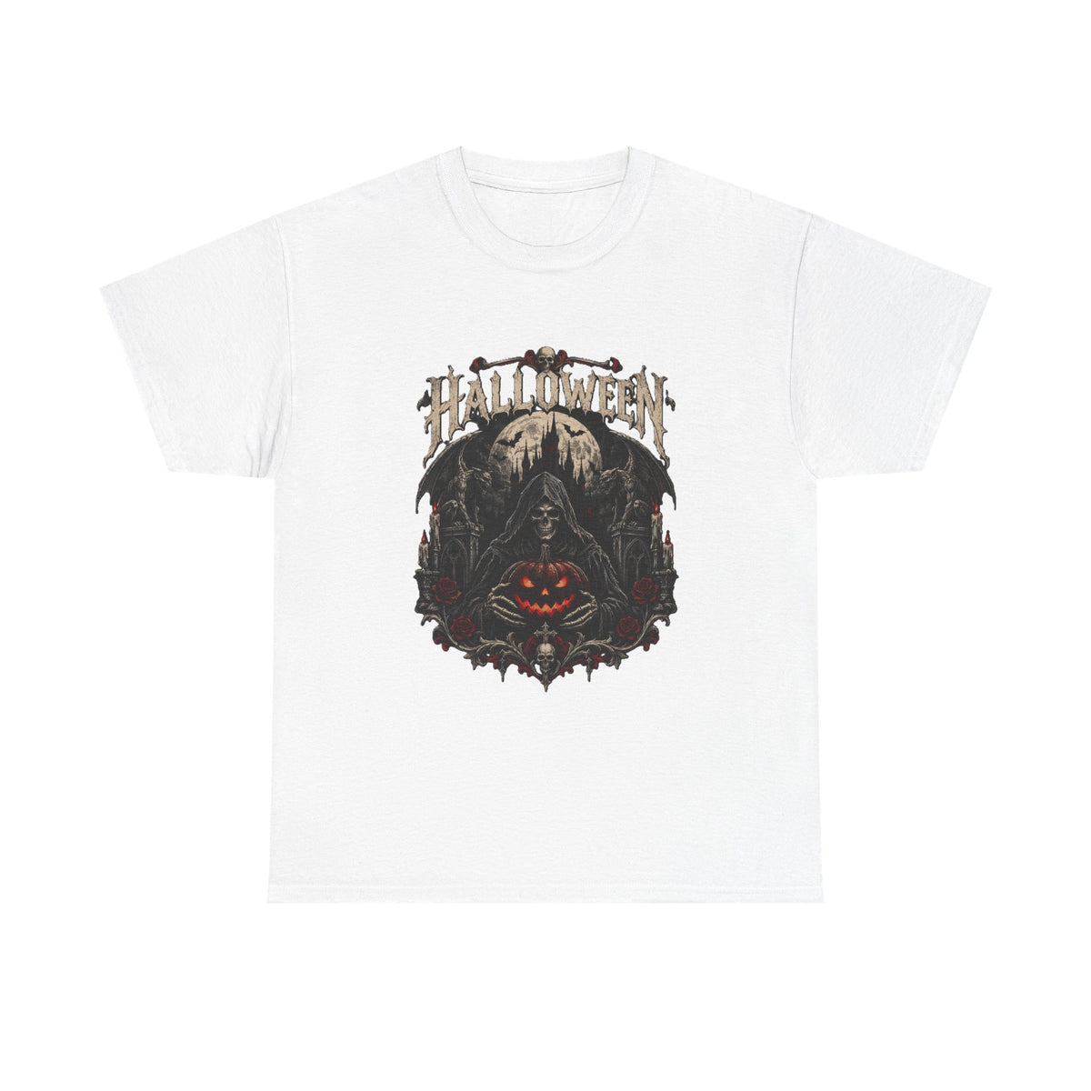 Camiseta de Halloween de calavera y calabaza | Camiseta de Jack-O'-Lantern en bosque espeluznante