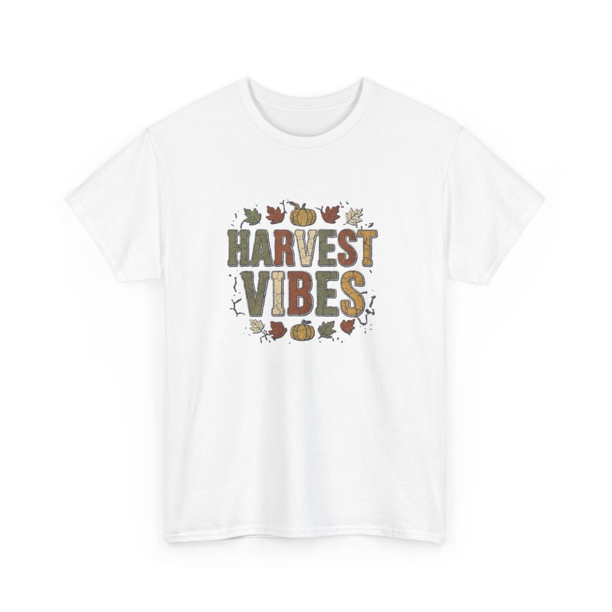 Harvest Vibes T-Shirt | Fall Pumpkin Leaves Autumn Typography Tee