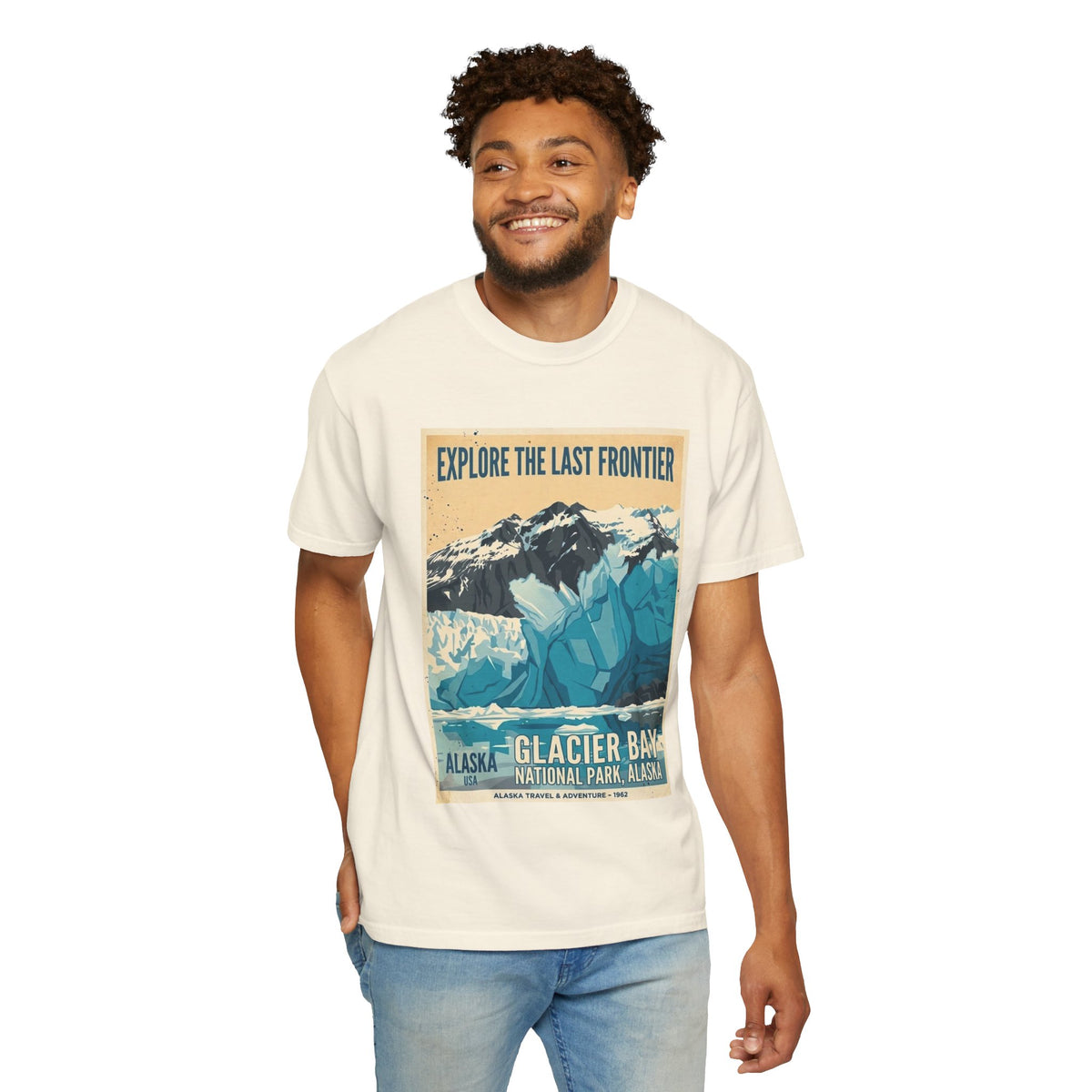 Camiseta con póster del Parque Nacional de la Bahía de los Glaciares | Camiseta de viaje a Alaska