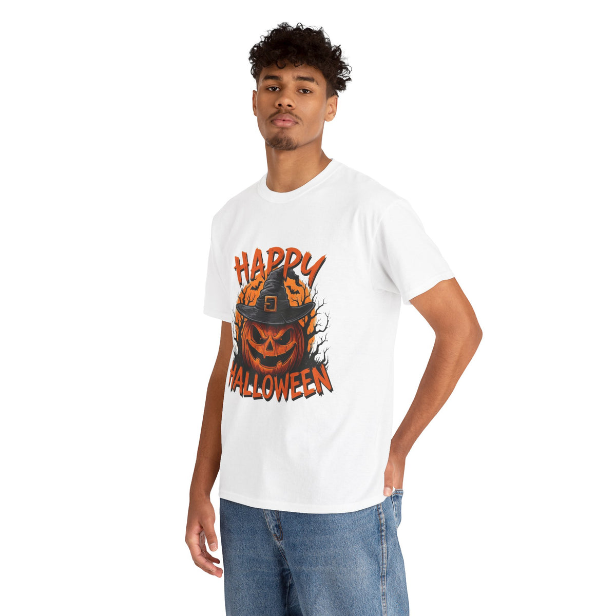 Jack-o'-Lantern Witch Hat Happy Halloween T-Shirt | Pumpkin Scary Mask Tee