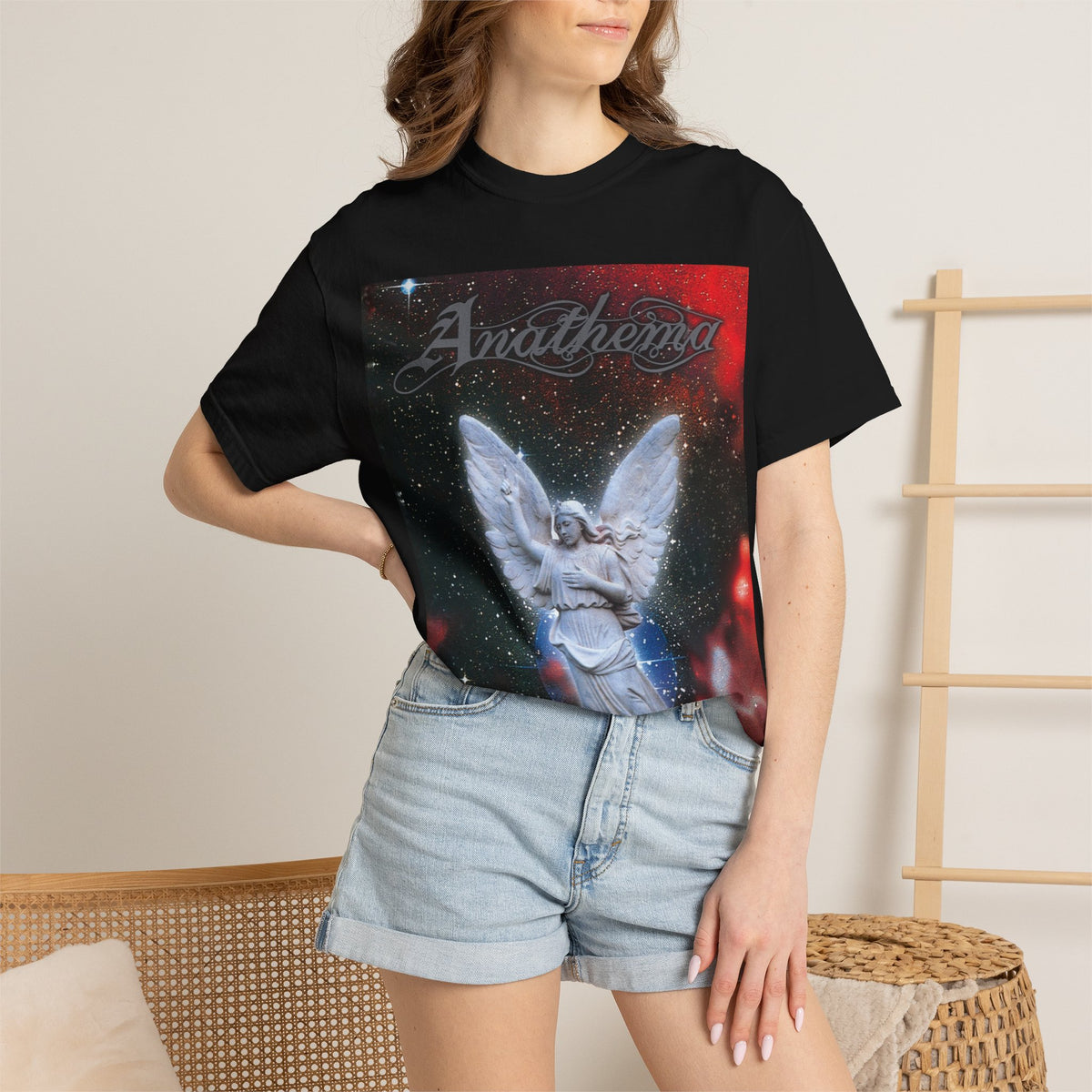 T-shirt graphique Anathema Angel | Design cosmique de statue d'ange