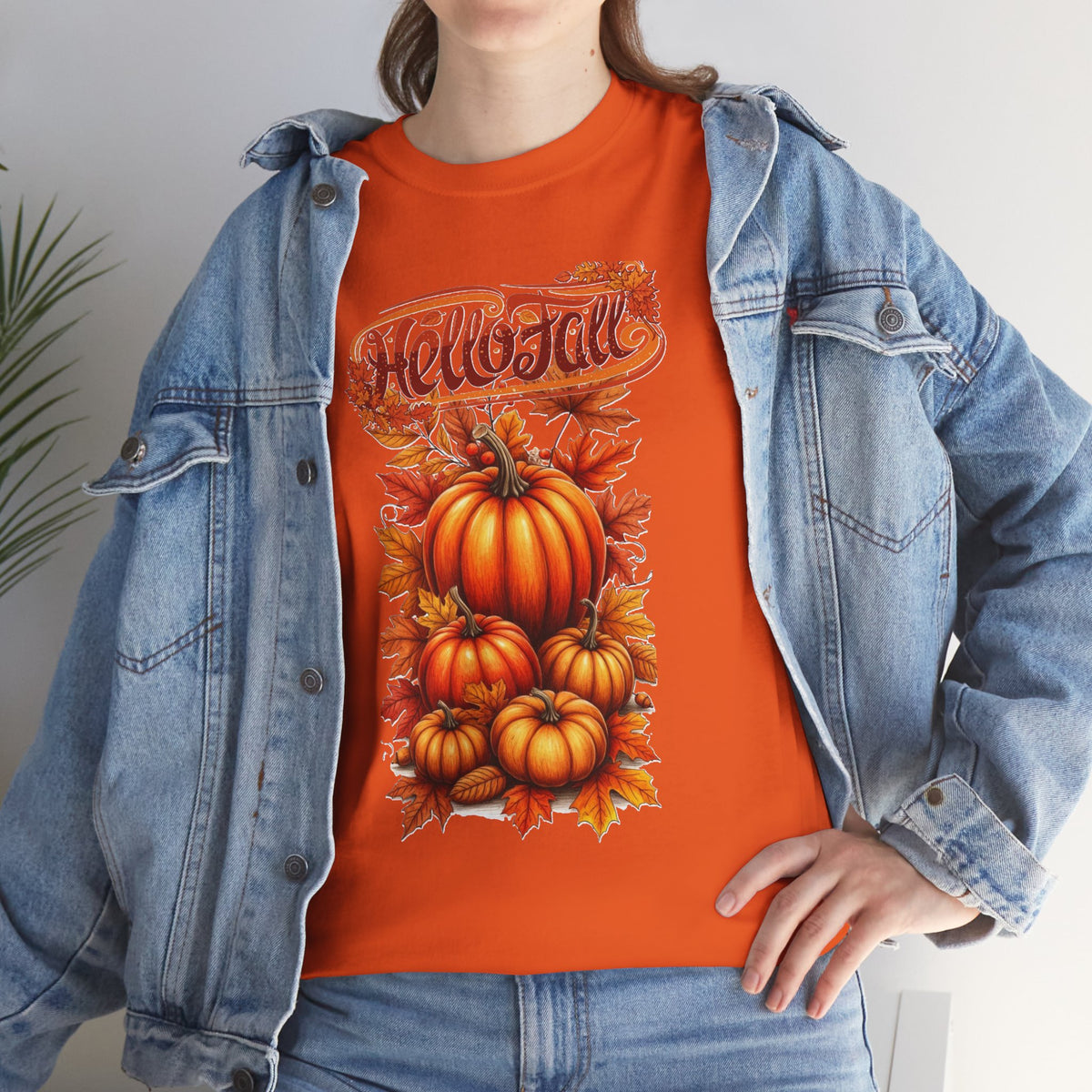 Hello Fall Pumpkin Stack T-Shirt | Autumn Leaves Tee