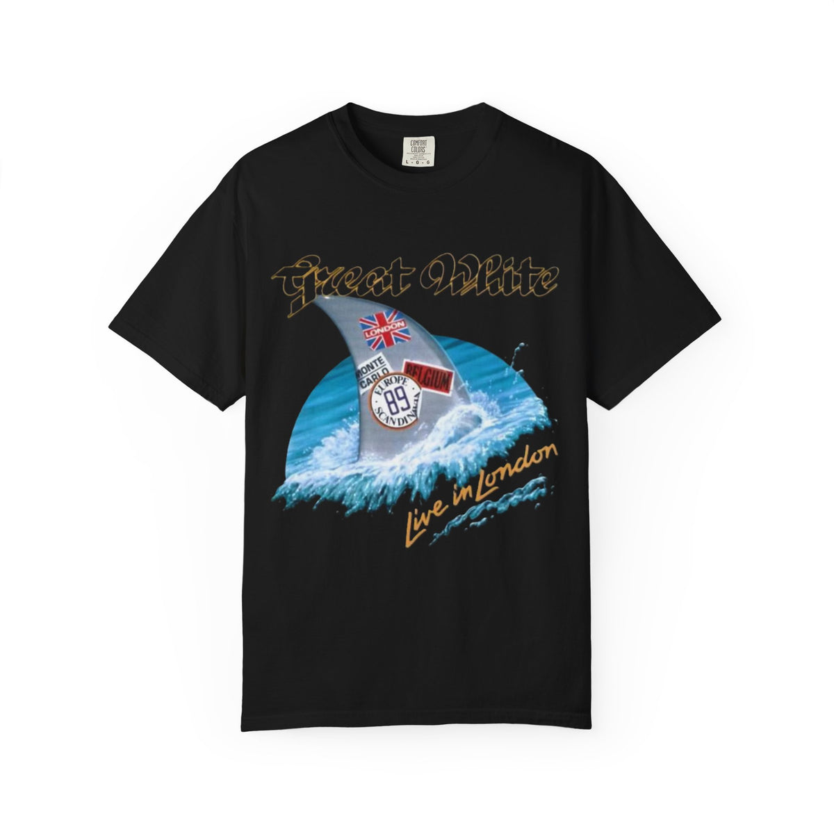 Great White Live in London Shark Surf Wave T-shirt | Live in London 1989 Vintage Tour Tee