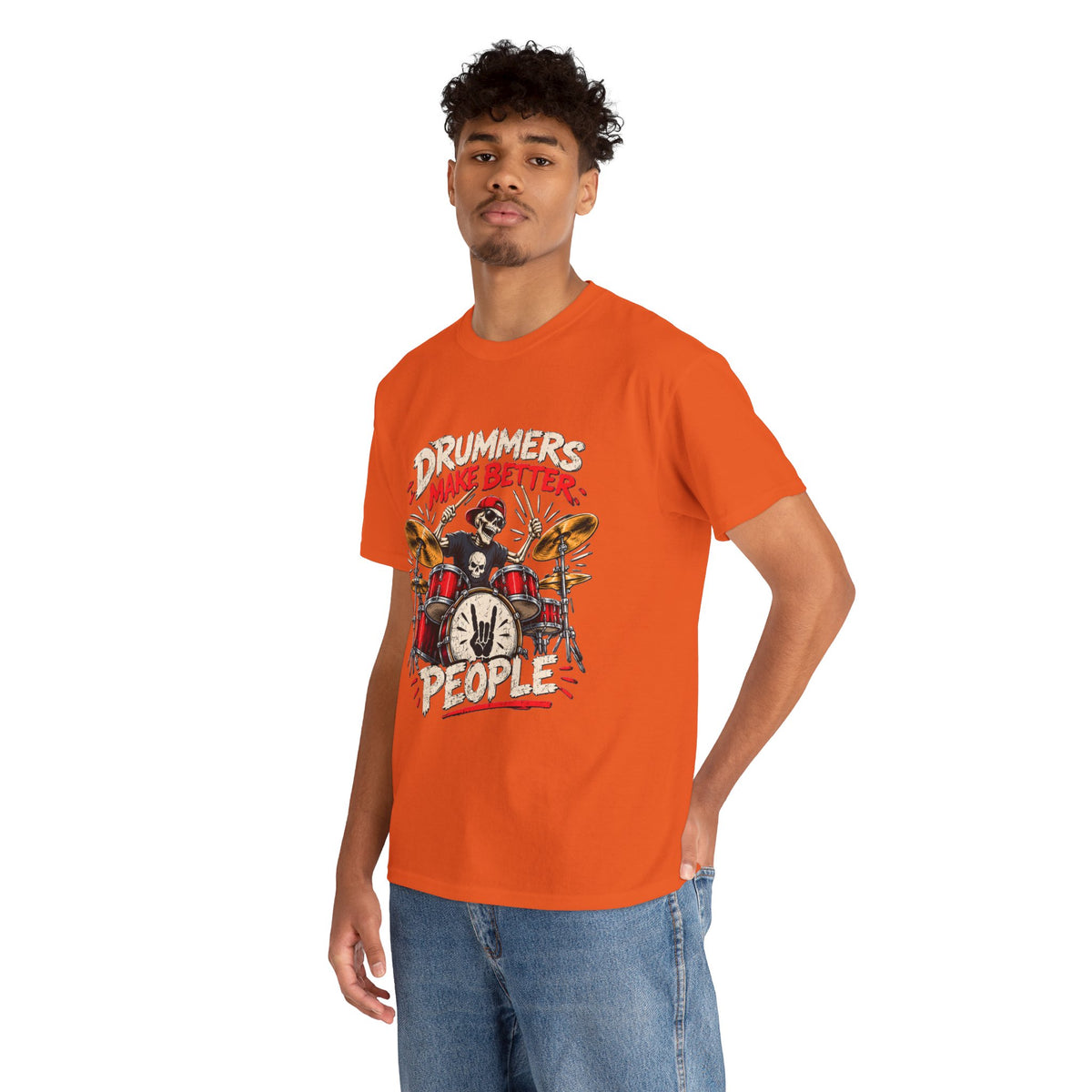 Drummers Make Better People T-Shirt | Skull Drummer Drum Set Tee