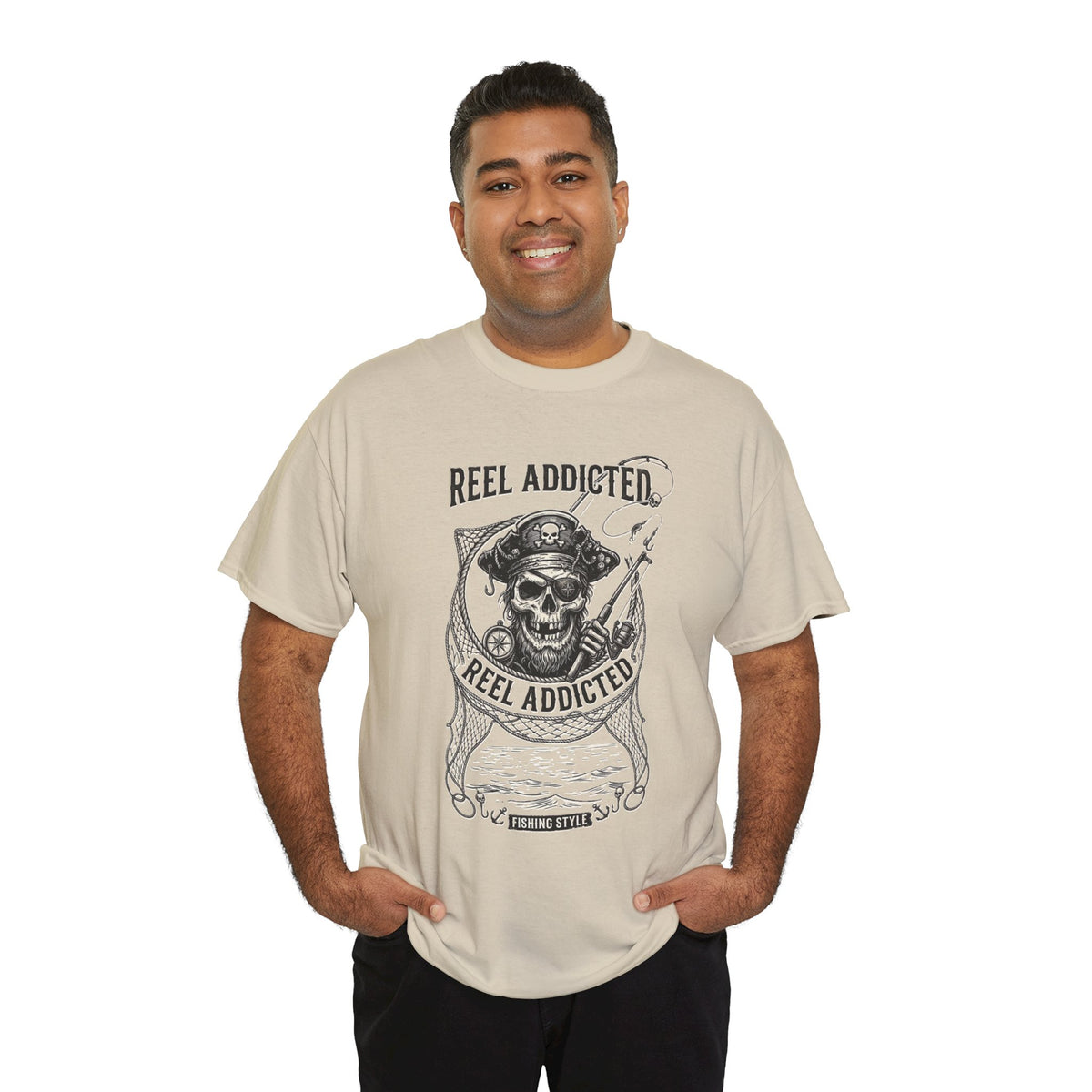 Skull Reel Addicted Fishing Design T-Shirt