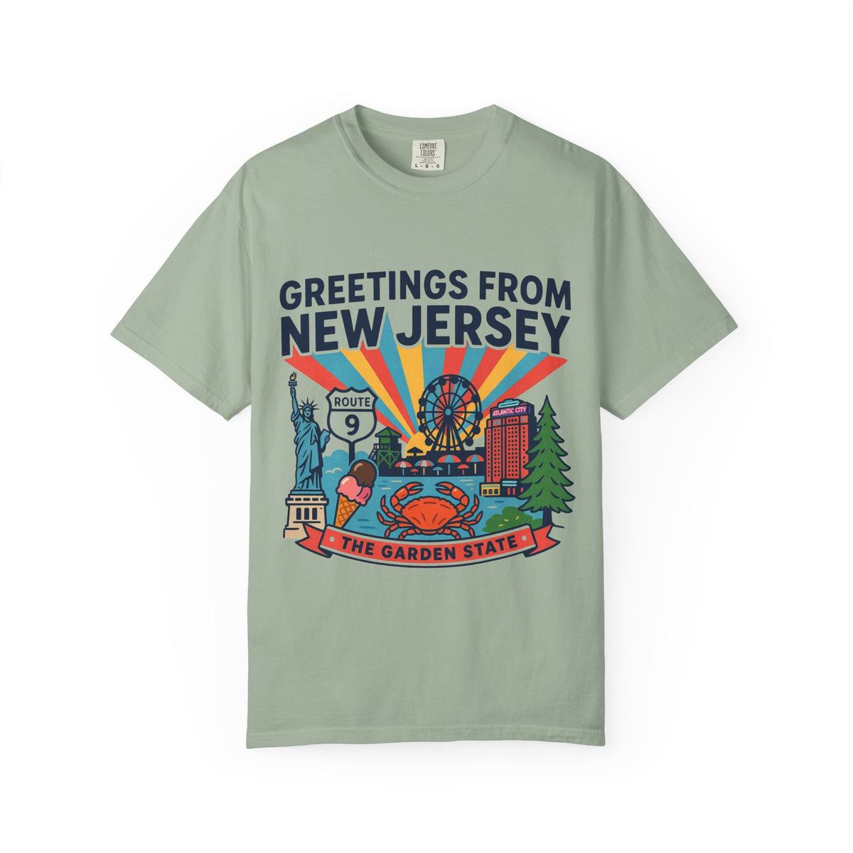 Camiseta «Saludos desde Nueva Jersey» | Diseño de postal del Estado Jardín de Nueva Jersey