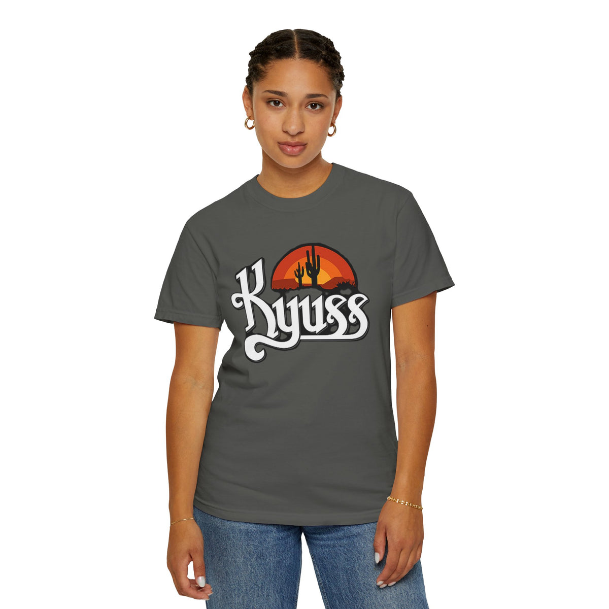 T-shirt Kyuss Desert Sunset Stoner Doom Desert Rock | Logo de groupe américain de Stoner Doom, silhouette de cactus