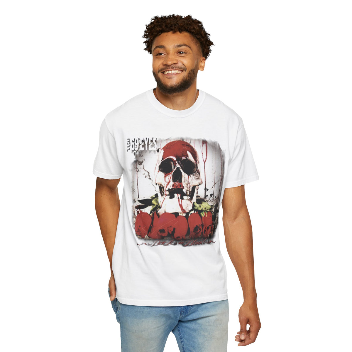 Camiseta The 69 Eyes Back In Blood con calavera y rosas | Camiseta gráfica de banda finlandesa de rock y metal gótico