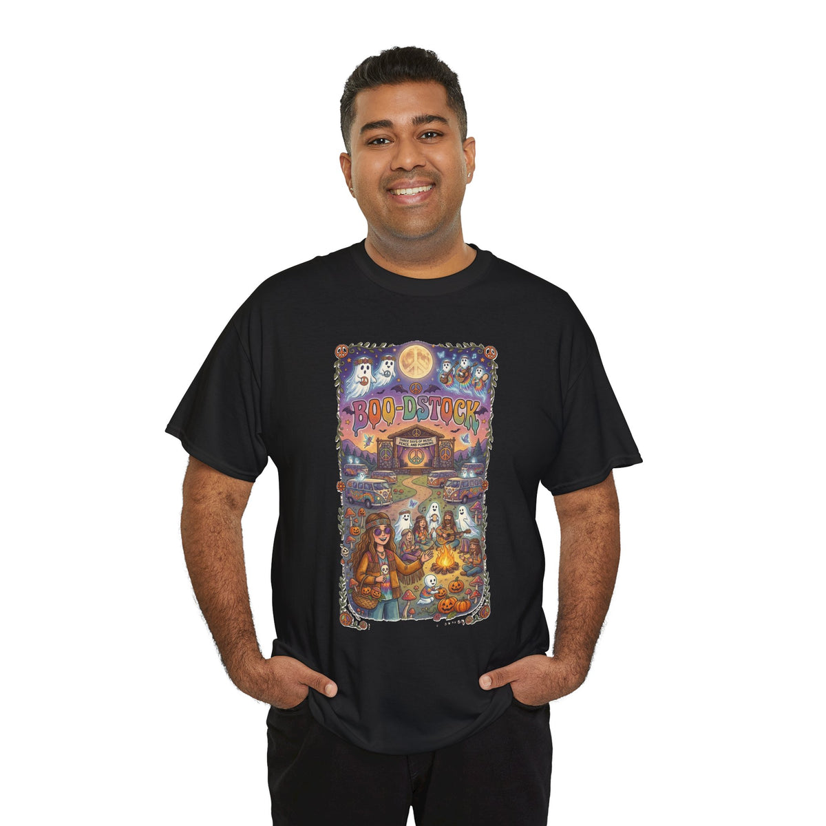 T-shirt d'Halloween hippie Boo-dstock | Tee-shirt d'Halloween effrayant hippie