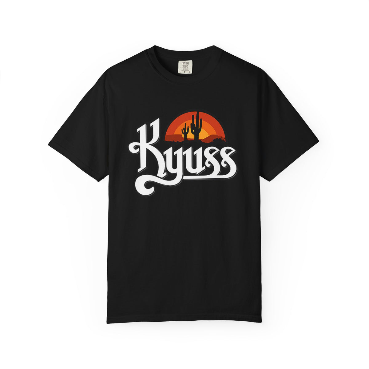 T-shirt Kyuss Desert Sunset Stoner Doom Desert Rock | Logo de groupe américain de Stoner Doom, silhouette de cactus