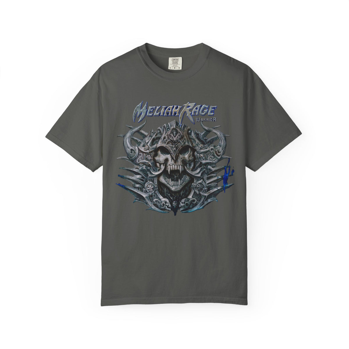 Camiseta con gráfico de calavera y cuernos de Meliah Rage | Arte de la banda estadounidense de heavy metal