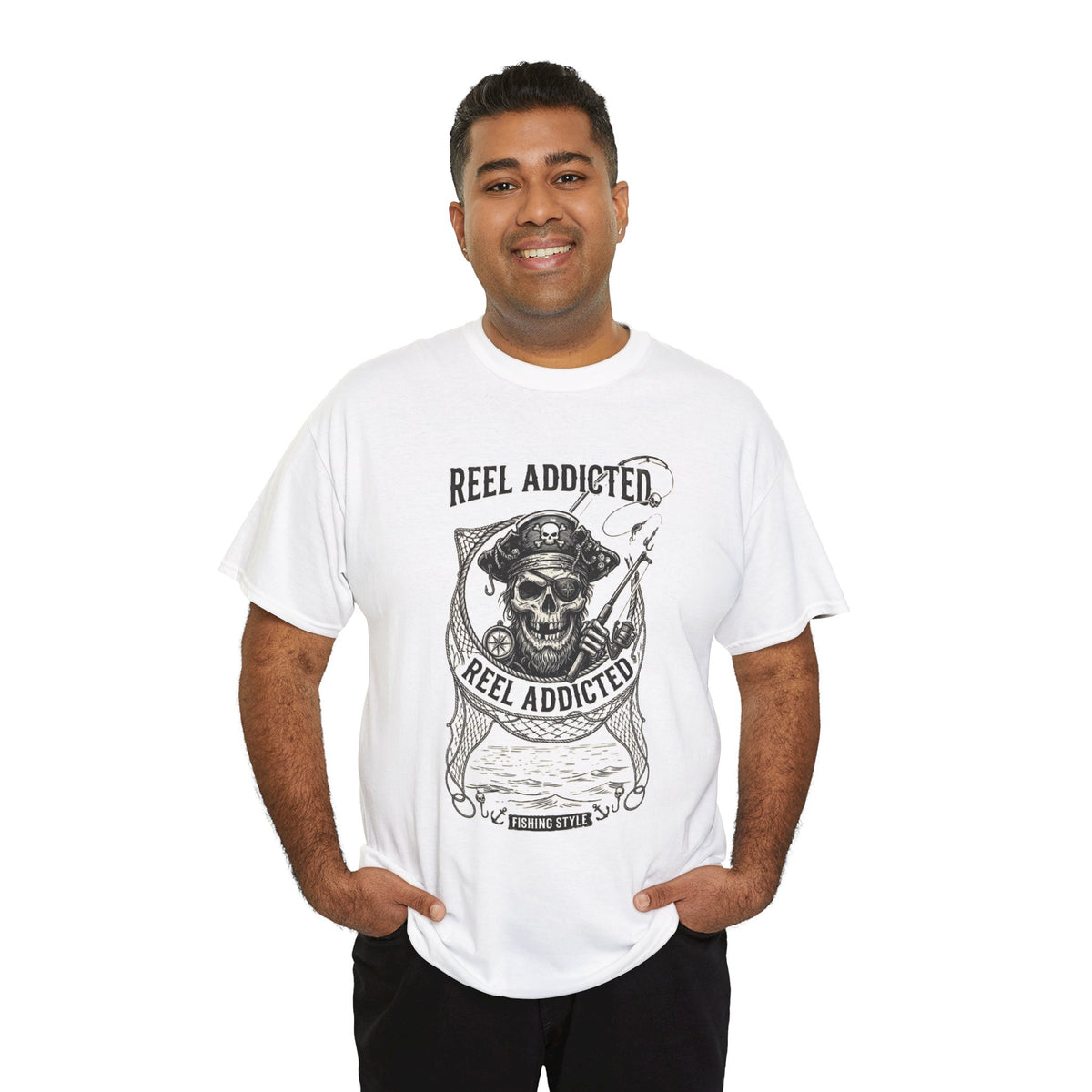 Skull Reel Addicted Fishing Design T-Shirt