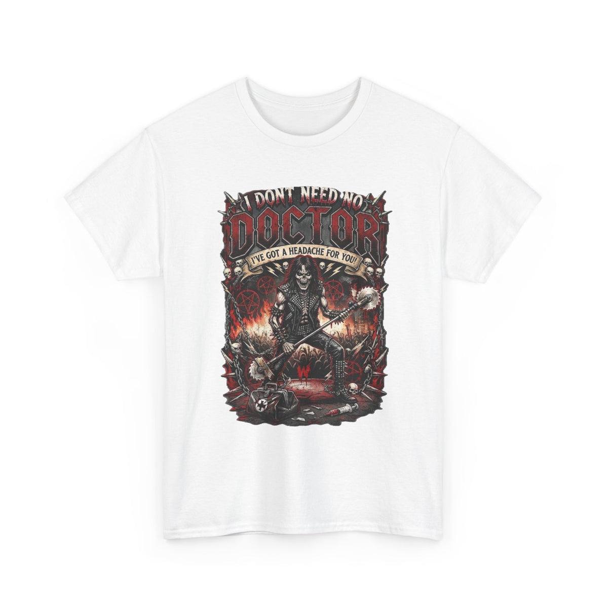 T-shirt illustration I Don't Need No Doctor | Thème médical horreur gothique