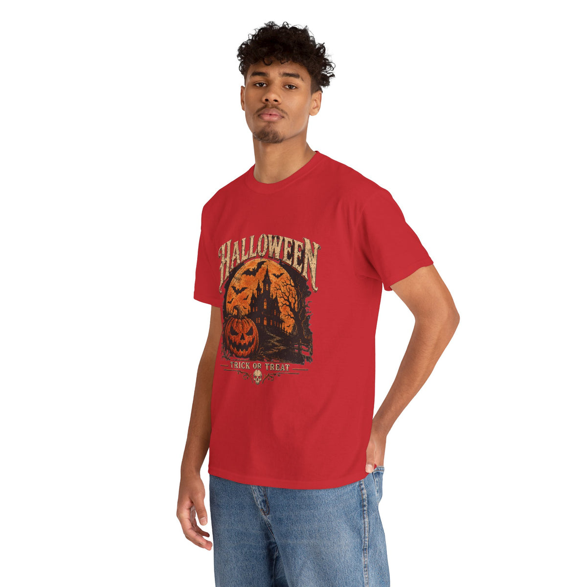 T-shirt vintage avec scène de citrouille d'Halloween | Graphisme rétro « Trick or Treat »
