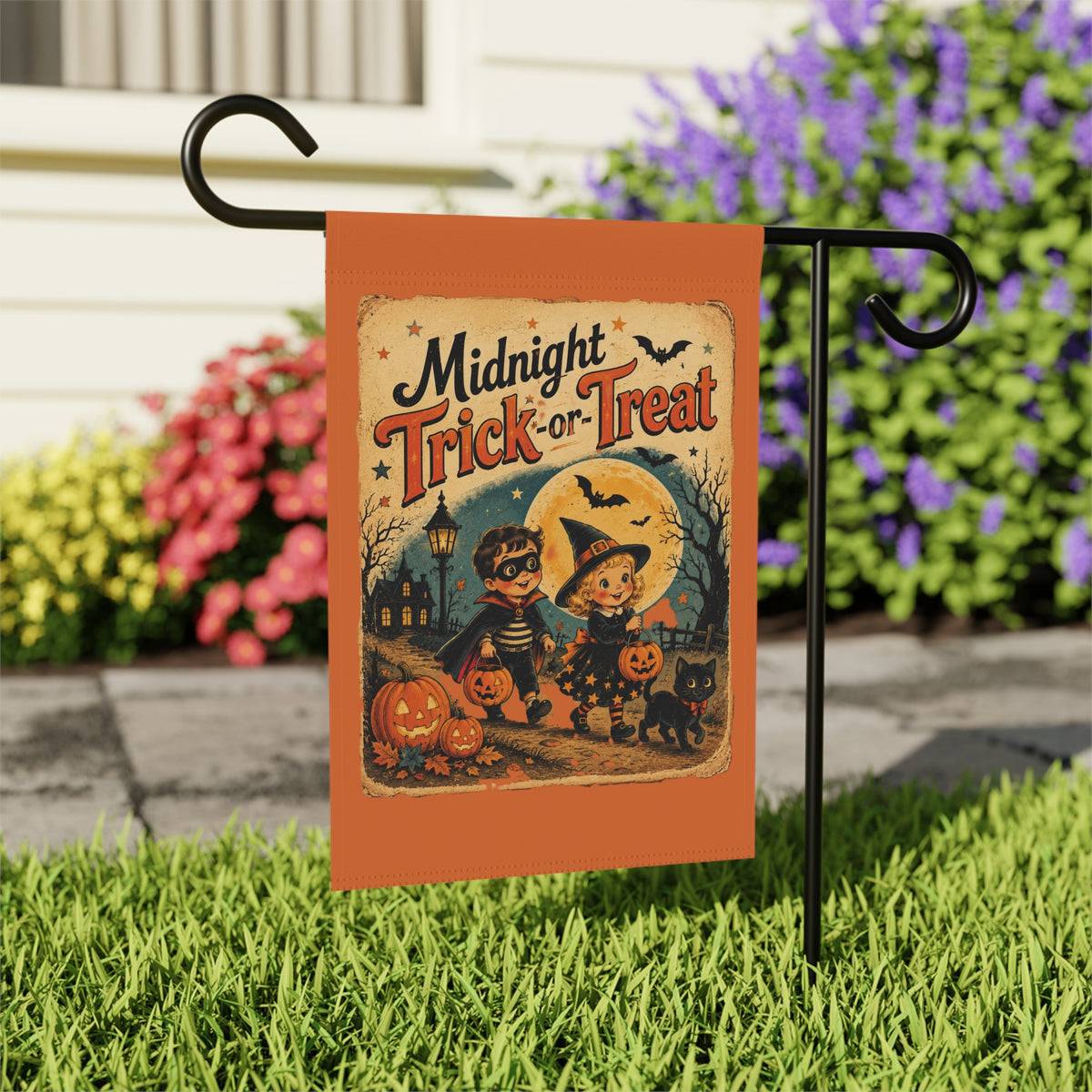 Midnight Trick-or-Treat Garden Banner | Halloween yard flag