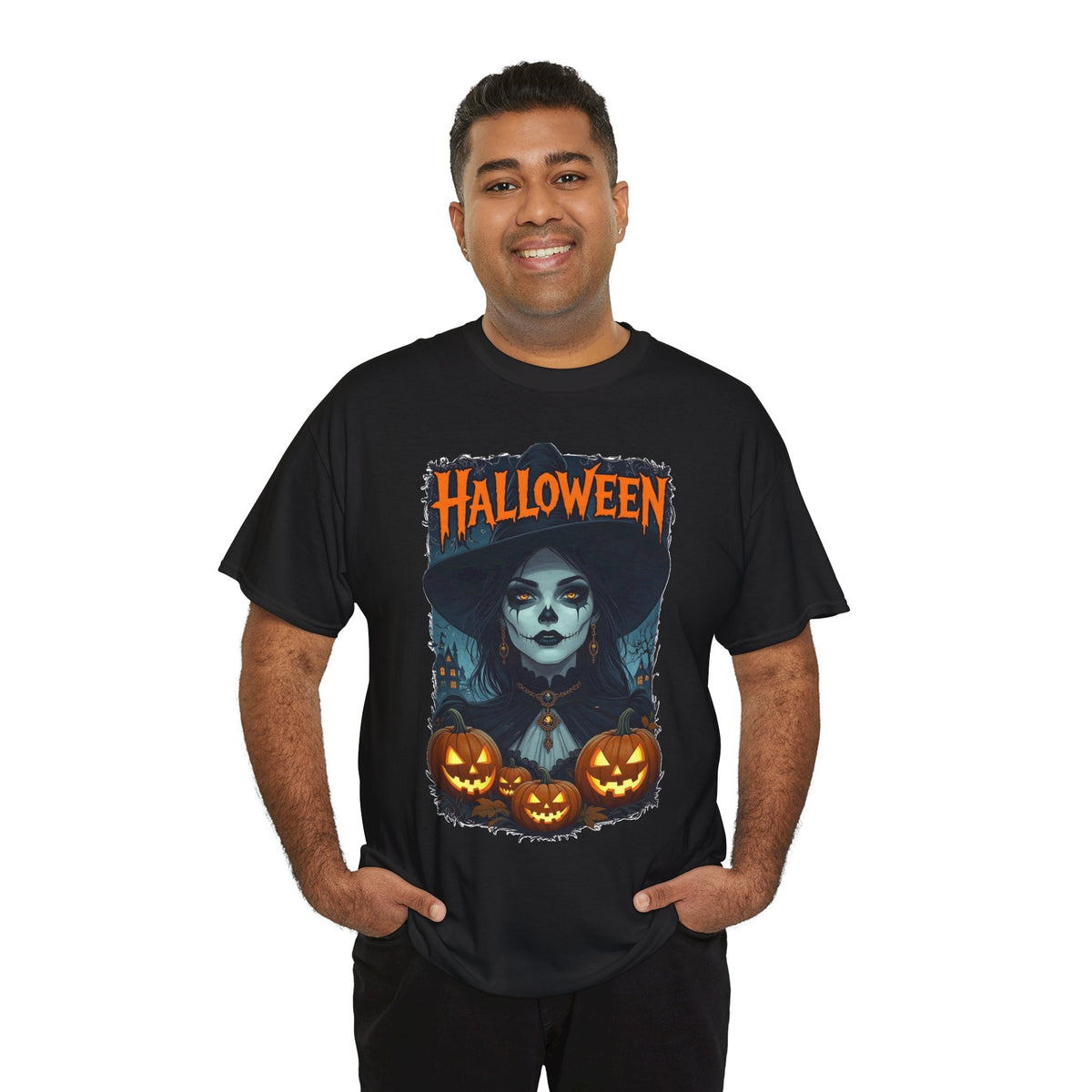 Camiseta de bruja con calabazas de Halloween | Camiseta de arte de calavera de Halloween