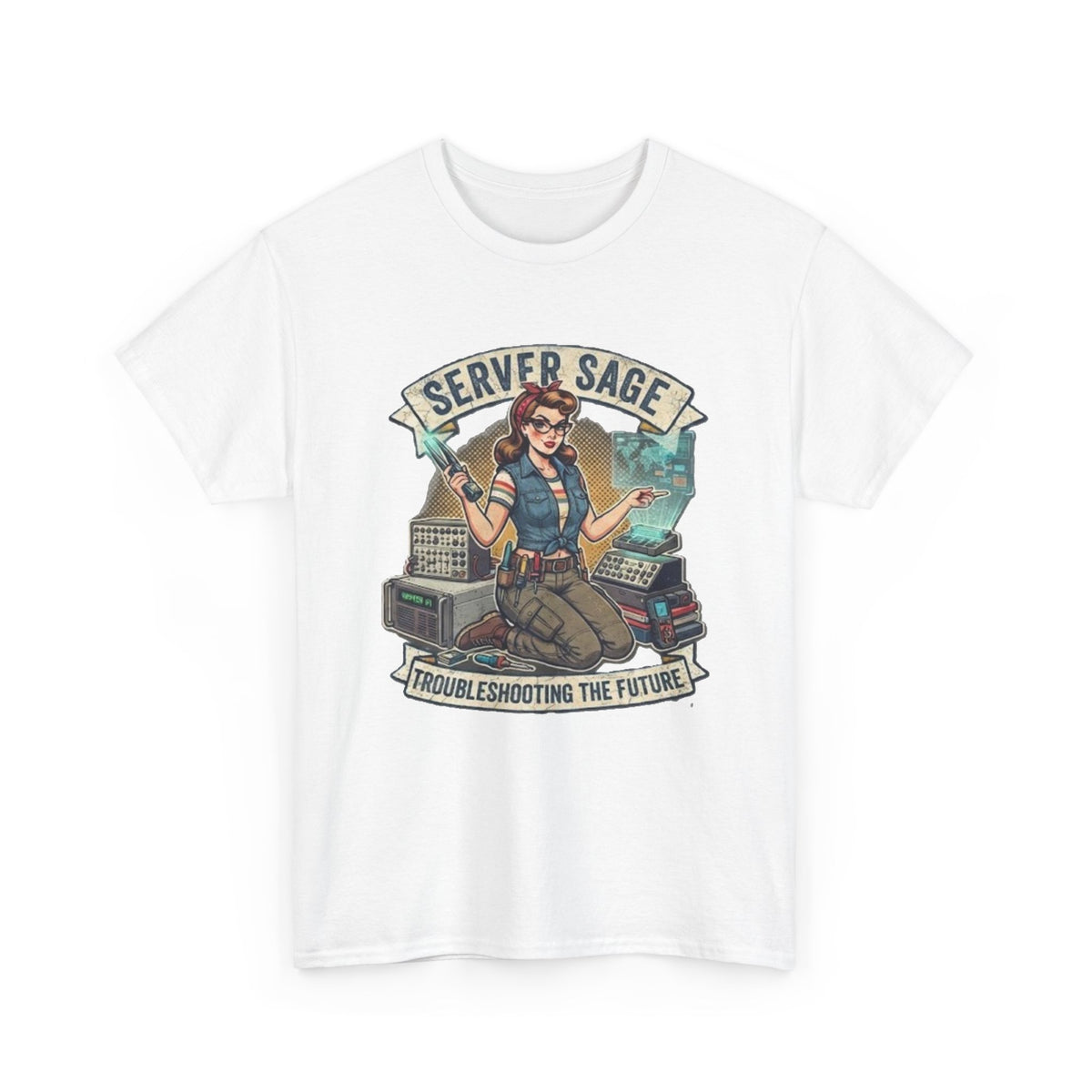 Server Sage Troubleshooting the Future T-Shirt | IT Technician Retro Tech Shirt
