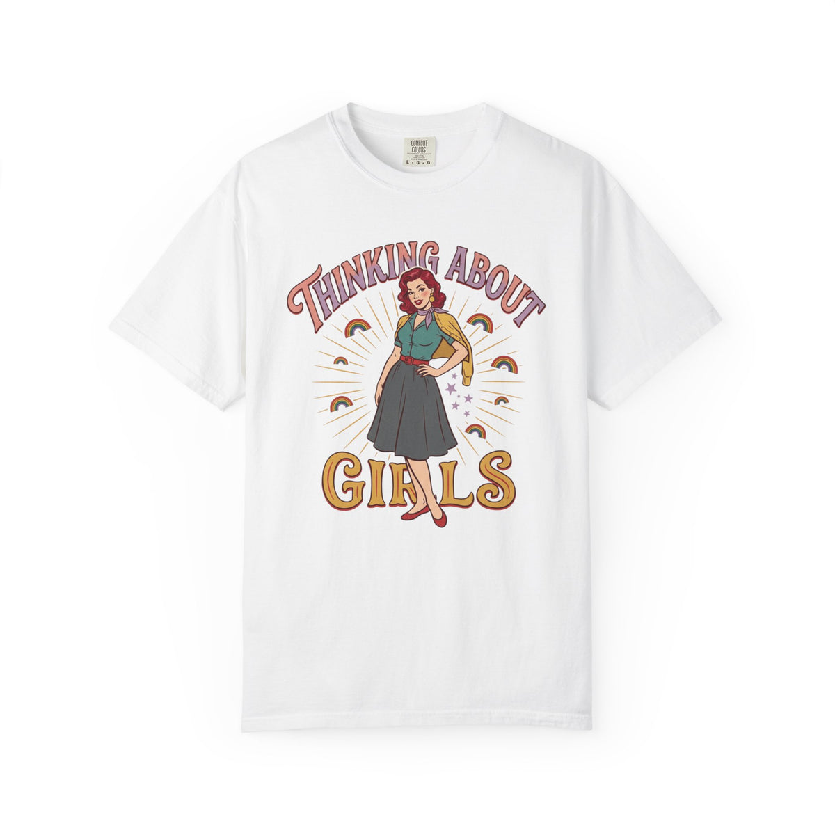 T-shirt style pin-up fierté LGBTQ Thinking About Girls | T-shirt avec illustration rétro
