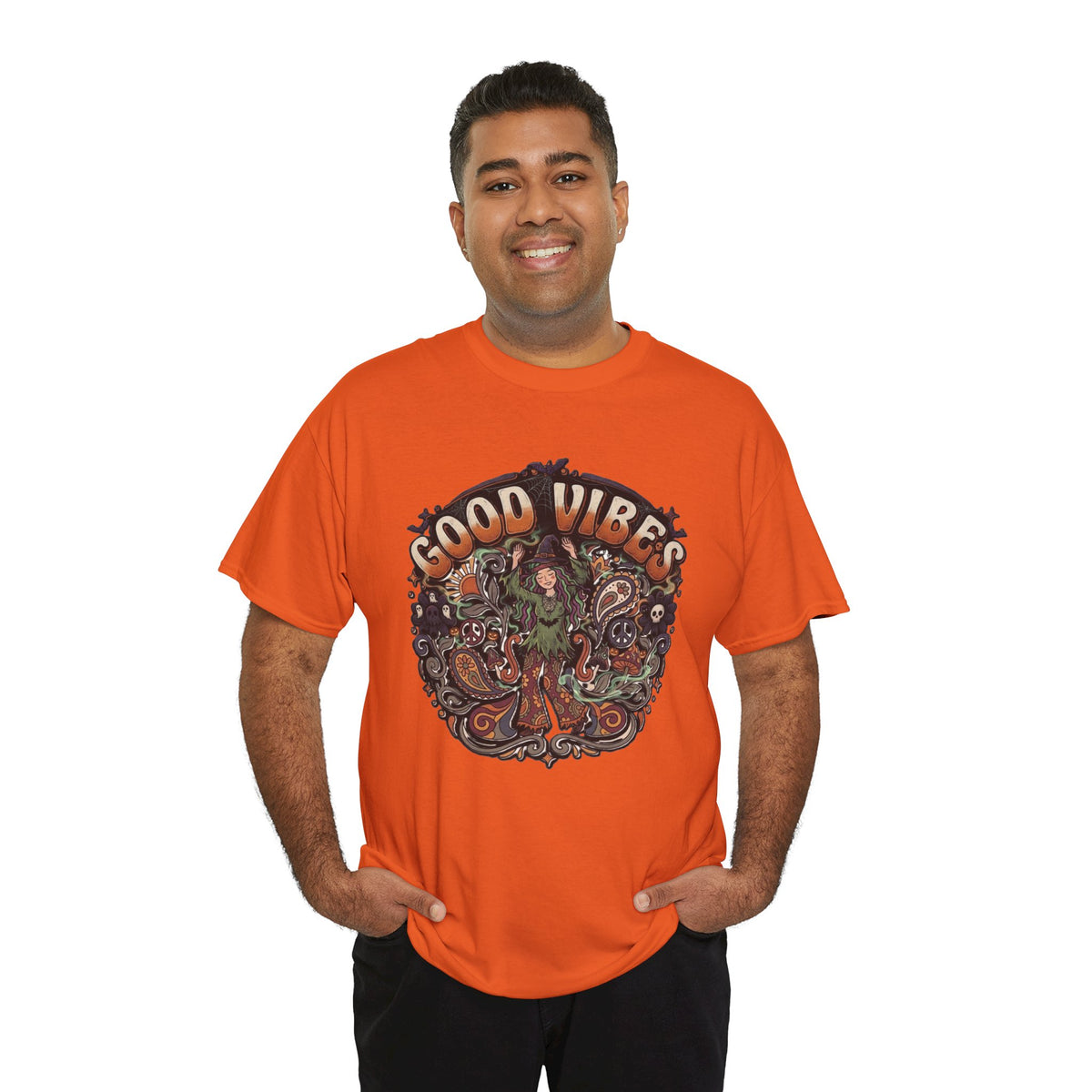 Good Vibes Halloween Tee | Psychedelic Floral Illustration