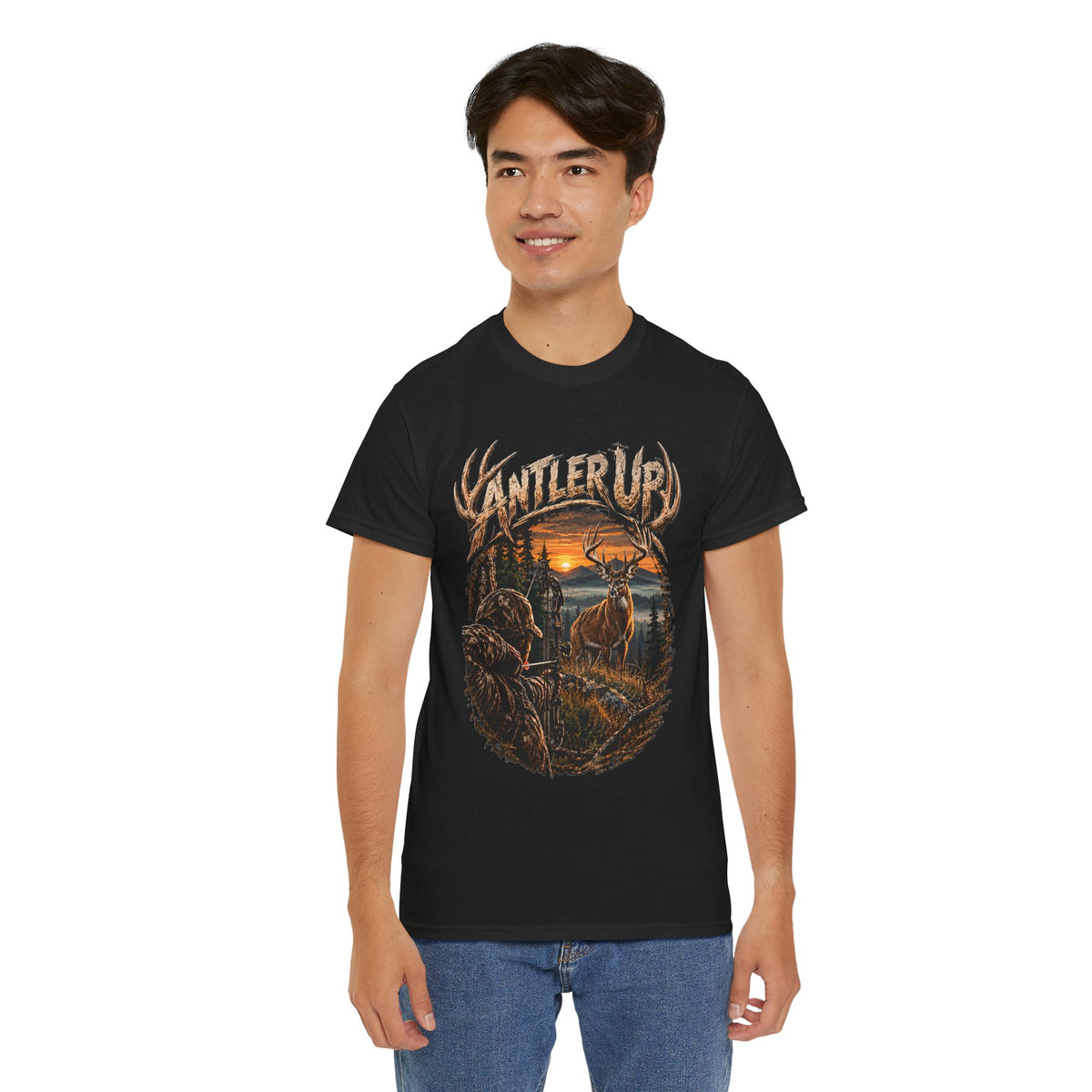 T-shirt Antler Up Deer Sunset | Scène de chasse, cerf en forêt