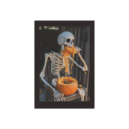 Skeleton Eating Pumpkin Garden Flag | Halloween Outdoor Banner