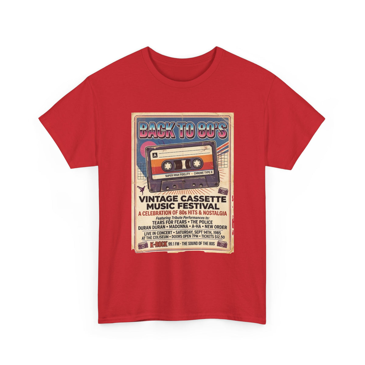 Camiseta del festival de música de casetes vintage "Back to 80s" | Póster retro de cinta