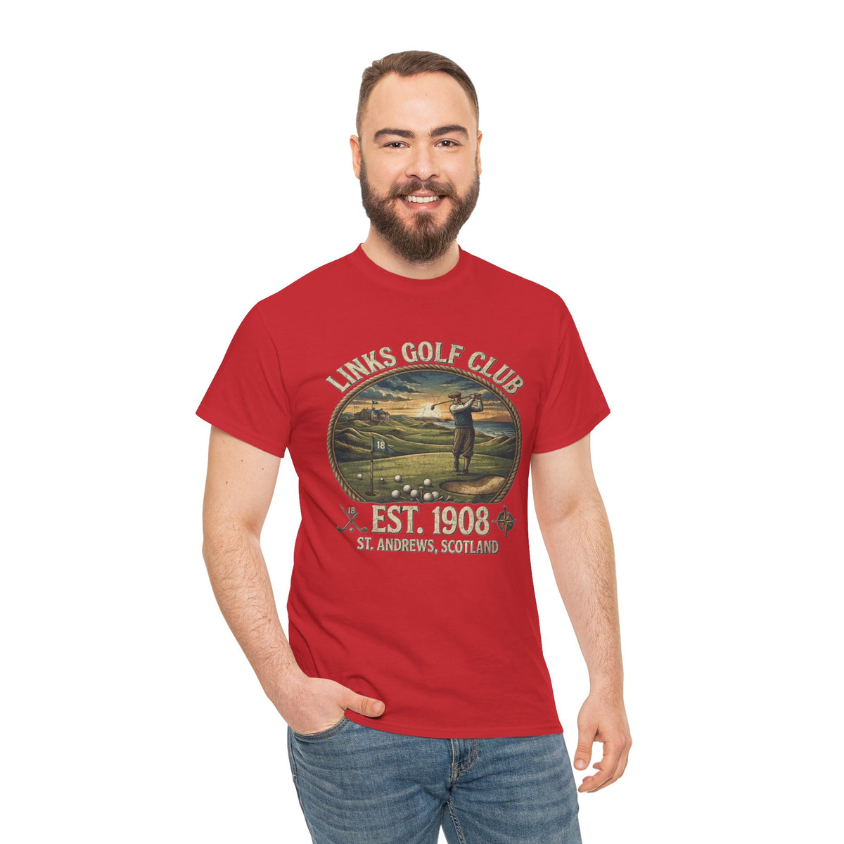 T-shirt illustration golfeur vintage Links Golf Club | EST. 1908 St. Andrews Écosse