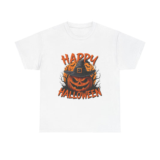 Jack-o'-Lantern Witch Hat Happy Halloween T-Shirt | Pumpkin Scary Mask Tee