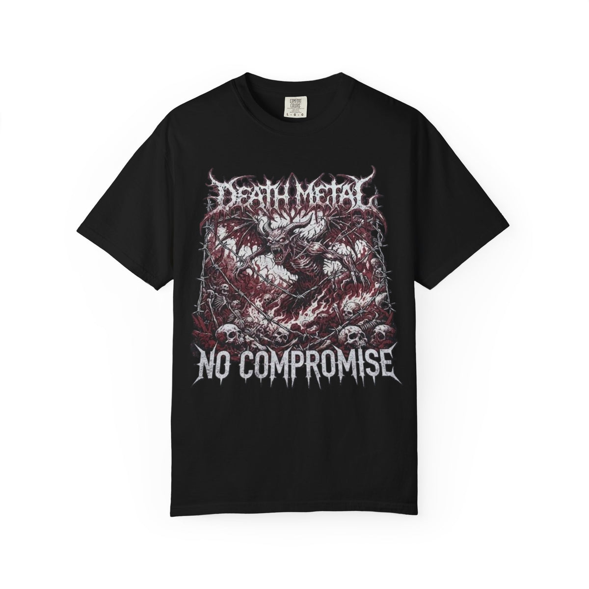 Camiseta de doble cara Death Metal No Compromise | Camiseta con collage de logotipos de bandas de Death Metal de Florida