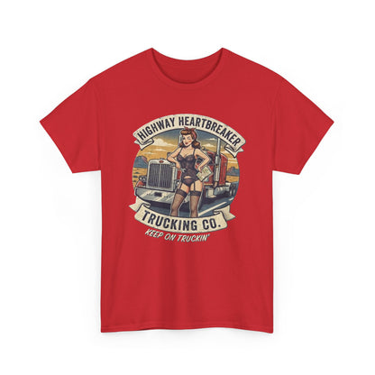 Highway Heartbreaker Trucking Co pinup girl T-Shirt | Trucker Rig Vintage Badge