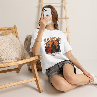 T-shirt vintage avec scène de citrouille d'Halloween | Graphisme rétro « Trick or Treat »