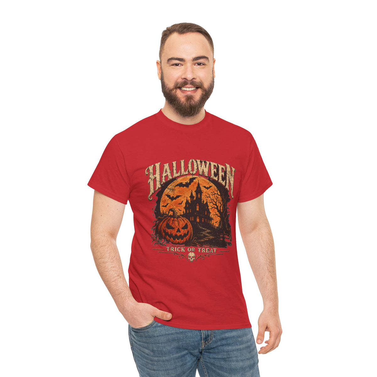 T-shirt vintage avec scène de citrouille d'Halloween | Graphisme rétro « Trick or Treat »