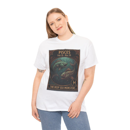 T-shirt Poissons : Monstres des abysses | Design d'affiche astrologique du zodiaque pour Halloween